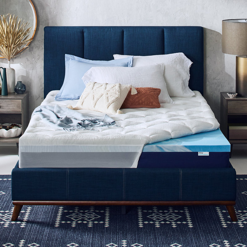 Sleep Innovations Cooling Comfort Gel Memory Foam Dual Layer Mattress Topper, 4 Inch, Pillow Top Cover, Full