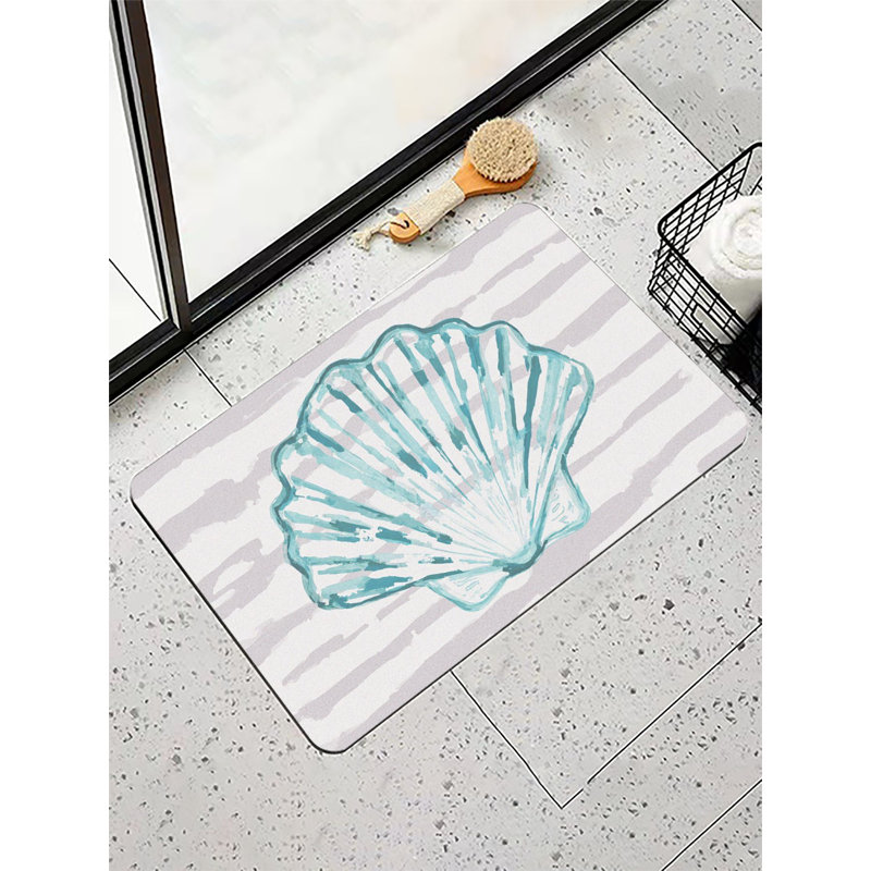 Tapis de bain rayé coquillage bleu sarcelle, 16 x 24 po, Coquillage bleu sarcelle rayé