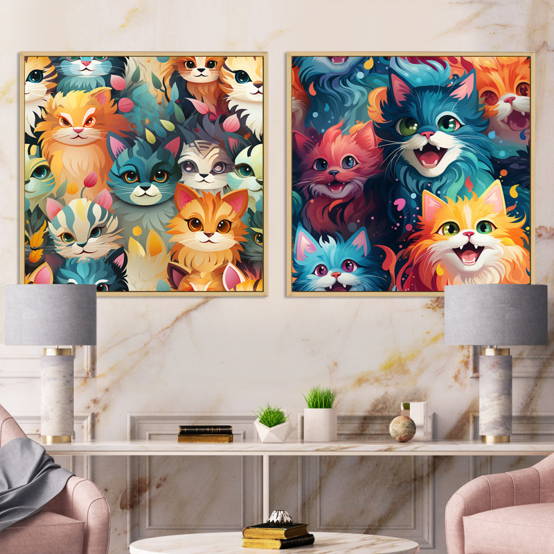 Ensemble de 2 papiers peints Curious Feline Army For Kids - animaux, Cadre flottant brun, H 30 po x l 61 po