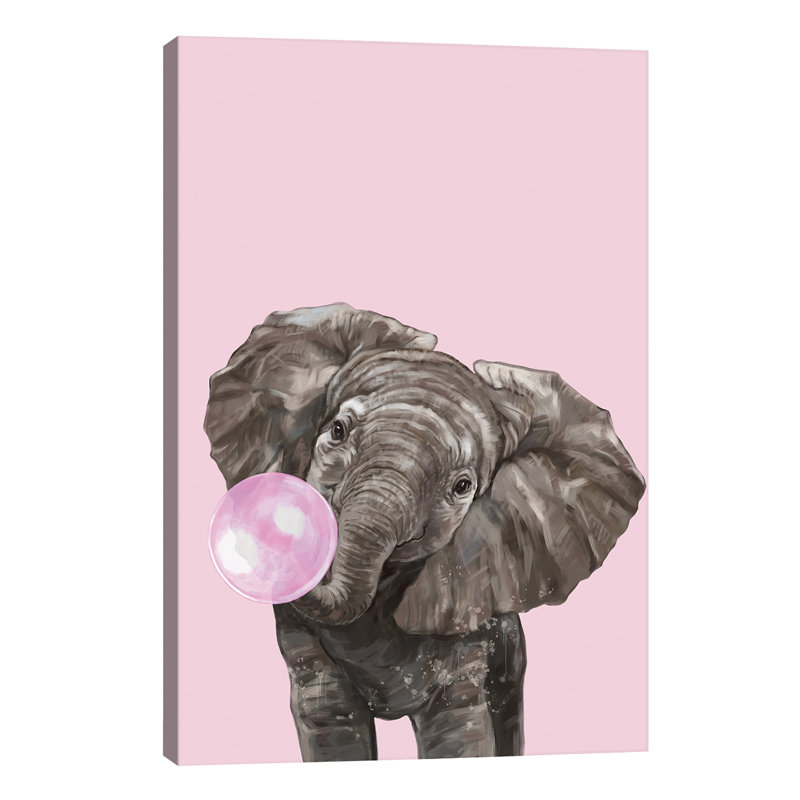 Art d’éléphant de gomme à bulles, Toile tendue, H 12 po x l 8 po x P 0,75 po