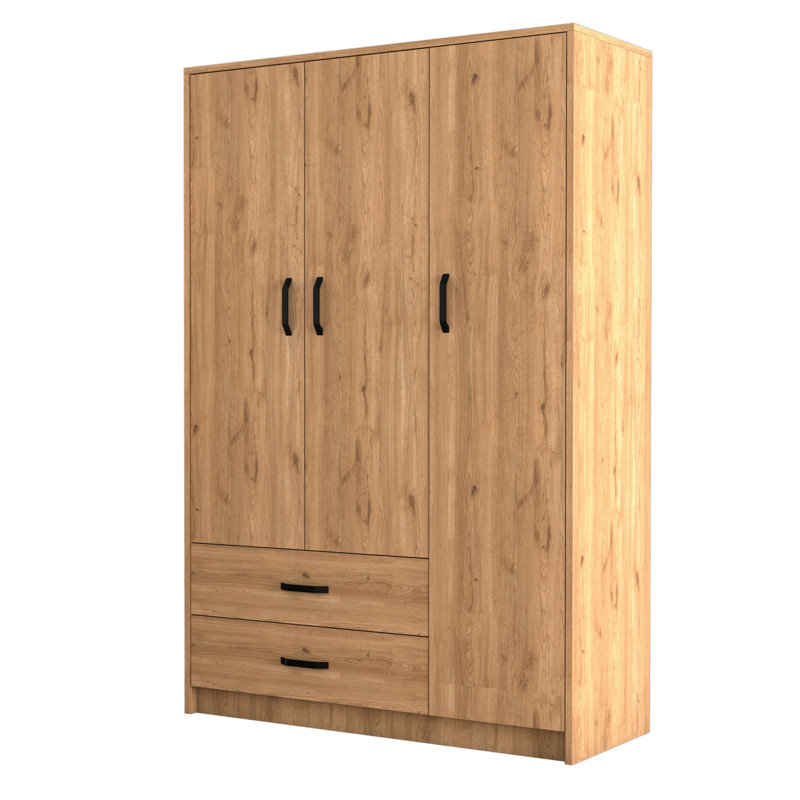 Vianne 3 Door Manufactured Wood Wardrobe, Oak/Black
