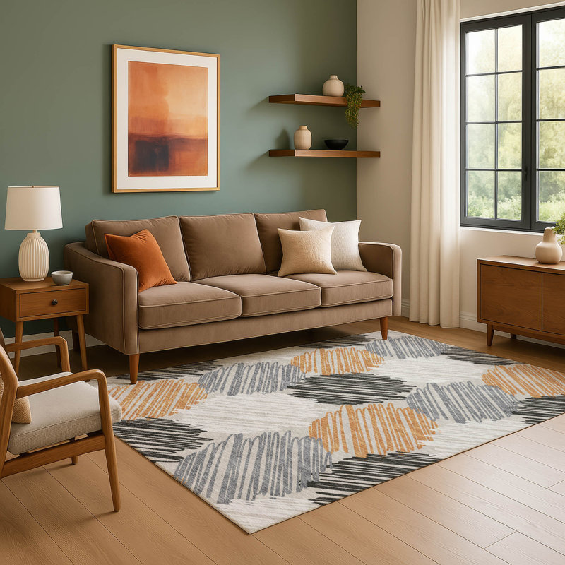 Premium Machine Washable Mayfield AMF1942 Geometric Rug, Rectangle 9' x 12'