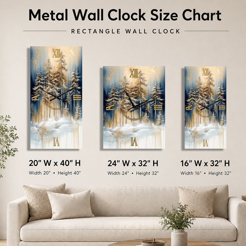 Horloge murale en métal Mountain Gold Forest Pine Tree Roots II - Lodge, H 32 po x l 24 po - Rectangle