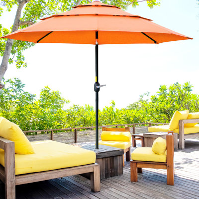 9ft 3 Outdoor Umbrella - Orange. Modern Patio Protection. Crank And Push Button Control. Shades Deck, Lawn. Ventilated Top. Stable Materials. 13.26 Lb. 7 In. Package Depth 3 For Comfort. Simple Tilt