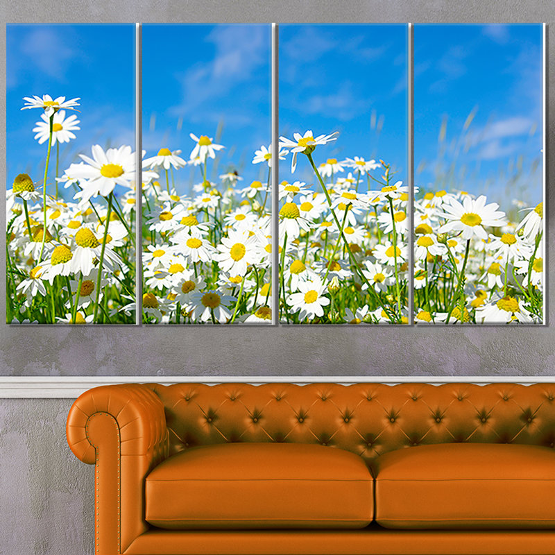 « white marguerites under blue blue sky », ensemble de 4 reproductions de photos sur toiles tendues
