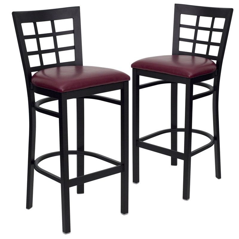 Tabouret de bar en vinyle avec dossier en vinyle Prompton Series, Bourgogne