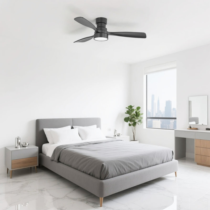 Ventilateur de plafond 48 po en bois massif noir 48 po avec ensemble de lumières 3 CCT, encastré / descendant, compatible Tech AMZ Alexa / APP / télécommande
