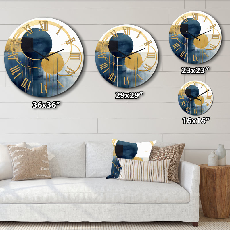Horloge murale transitionnelle Moon Bliss On Delft Blue Sky Mid-Century IV, Très grand