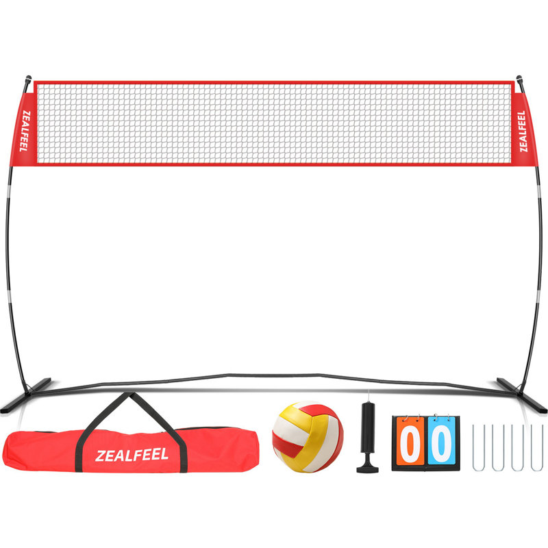 Filet de volleyball Zealfeel, ensemble d'entraînement de 12 pieds réglable en hauteur, pratique autoportante portative pour frapper ou servir des perceuses, pop-up avec sac de transport pour la cour ou l'extérieur