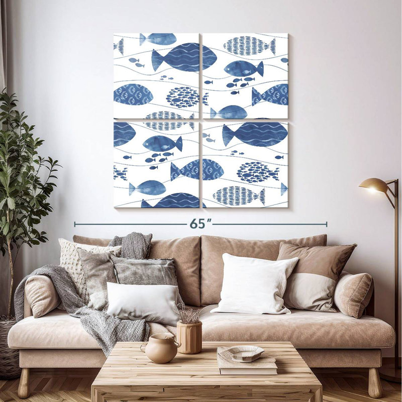 Ashelle abstrait poisson bleu, H 45 po x l 45 po