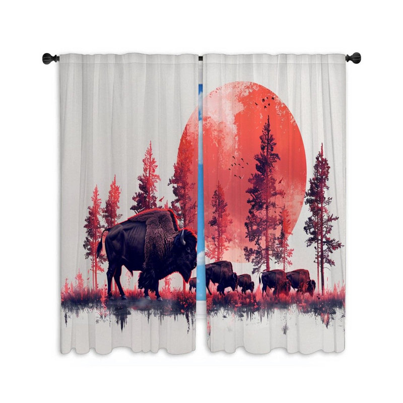 Bison Herd Nature Room Darkening Curtain Pair, 56" W x 80" L
