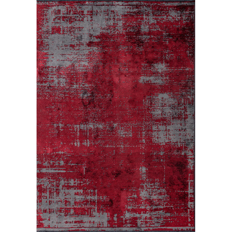 Rapture Gray/Red Abstract Luxury Area Rug, Rectangle 7'10" x 11'2"