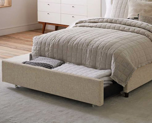 Lit plateforme tapissier avec rangement Stockstill, Velours - Ardoisée, Double