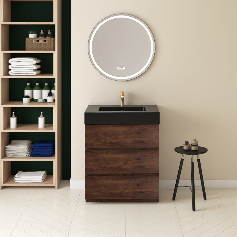 Meuble-lavabo simple 30 po avec comptoir Romen, Noir, Noyer