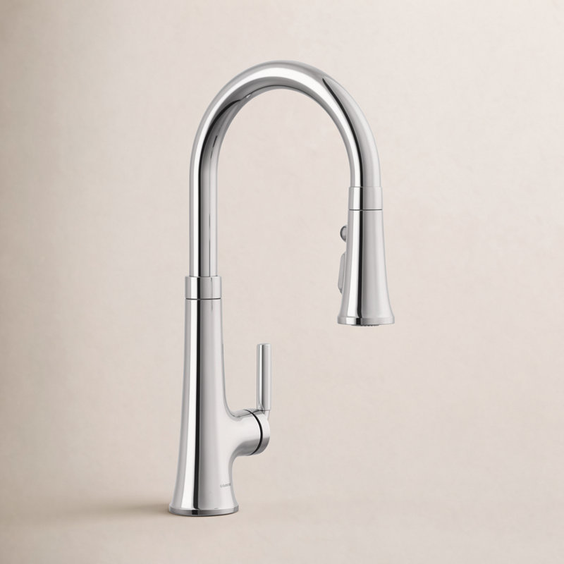 Tone Single Handle Pull Down Kitchen Sink Faucet with Three-Function Pull Down Sprayer, Polished Chrome