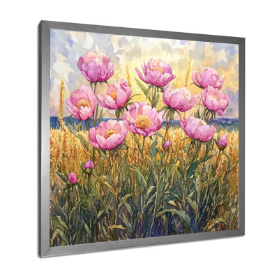 Pivoines par le champ d'or I - pivoines, art mural