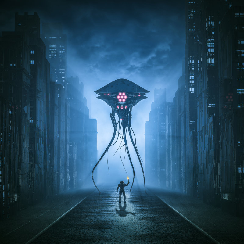 Alone Against The Invader - Wrapped Canvas Print, 30cm H x 30cm W x 3.8cm D