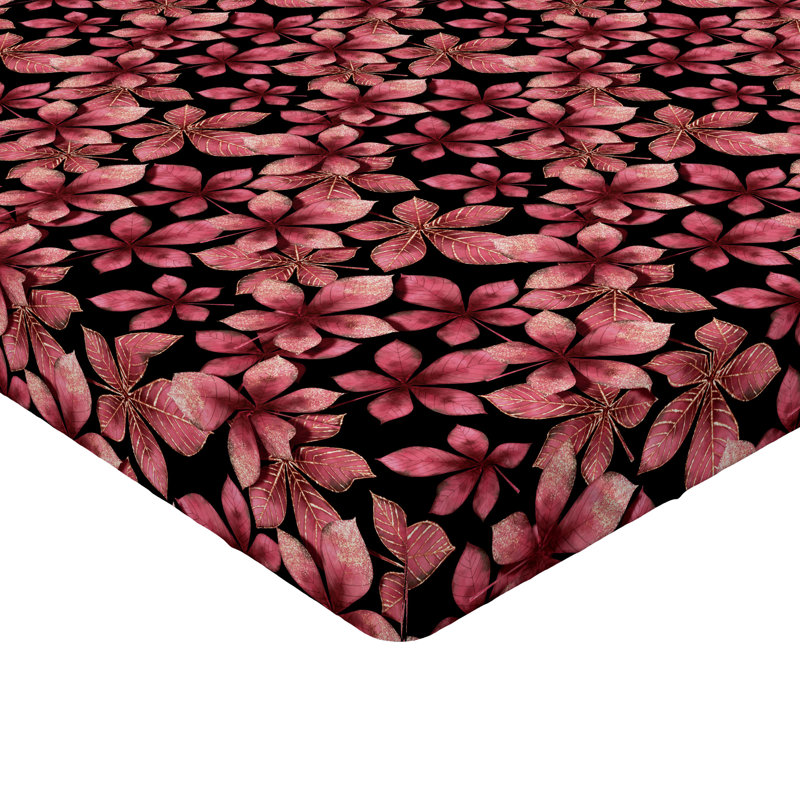 Ambesonne Nature Fitted Sheet Leaves Botanical Style Art, Twin Fitted Sheet, Black/Dried Rose Floral