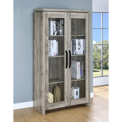 Coastal Style Grey Driftwood 2-Door Engineered Wood Tall Cabinet With 12 Shelves For Living Space Storage In Room Solutions