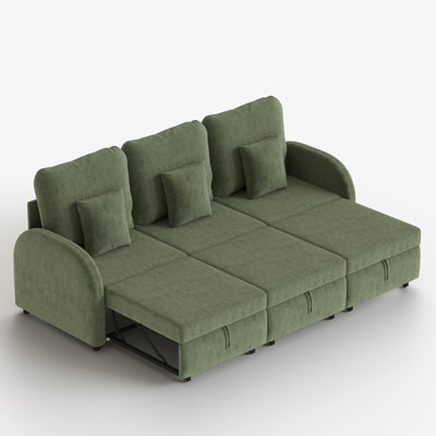 102" 3-Seater Modular Convertible Sleeper Sofa Bed with 5-Position Adjustable Backrests, Pull-Out Couch with 3 Pillows - Camel