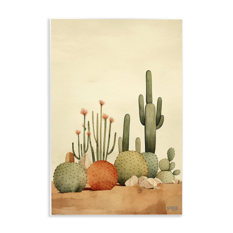 Art mural de désert cactus par Roozbeh Bahramali, H 15 po x l 10 po