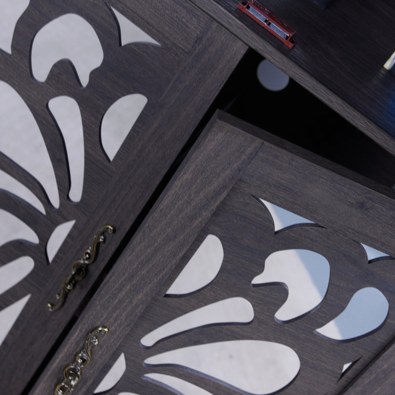 Buffet buffet, 4 portes miroir en acrylique, tablette réglable - brun foncé