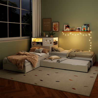 L-Shaped Combination  Bed With Trundle And Drawer