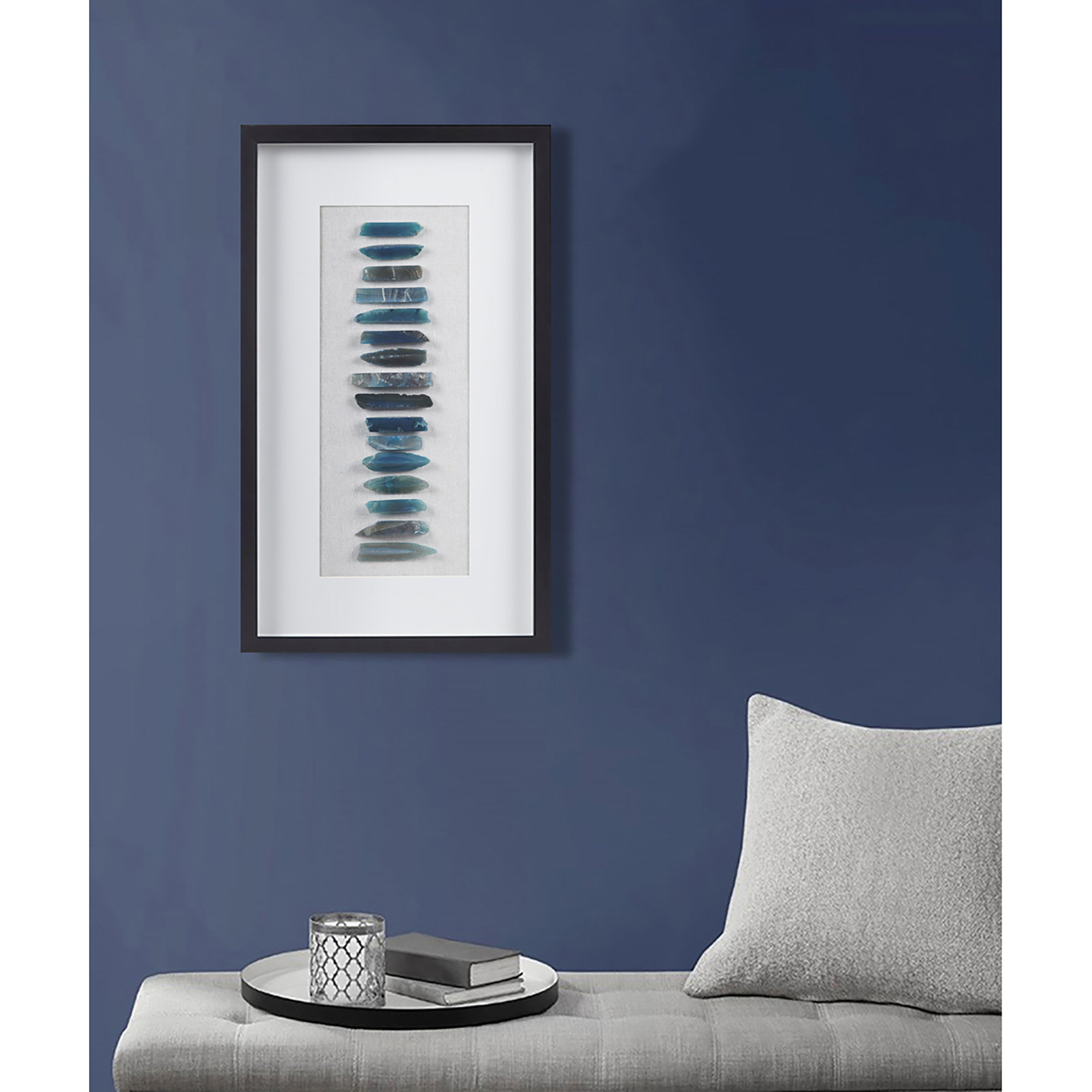 Blue Feathers I'' Matted and Framed Orren Ellis Frame Color: Black Framed, Size: 32 W X24 H