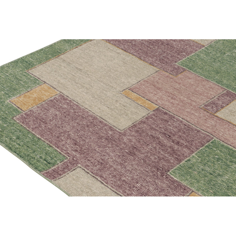 Distressed Homage Hand Knotted Wool Geometric Area Rug, Rectangle 6' x 9'
