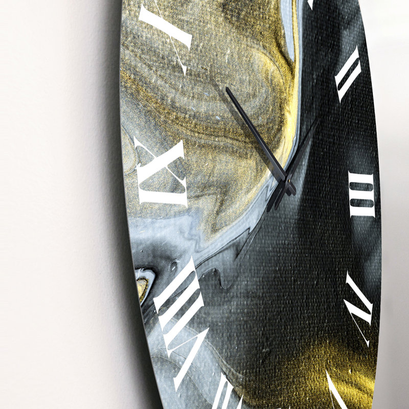 Horloge murale moderne, rivière de marbre jaune dans l'art liquide V, Moyen