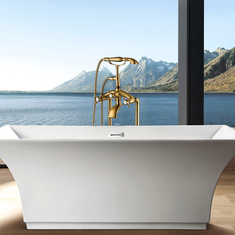 Robinet de baignoire autoportant en métal avec douche à main en or brossé - style moderne pour salle de bain