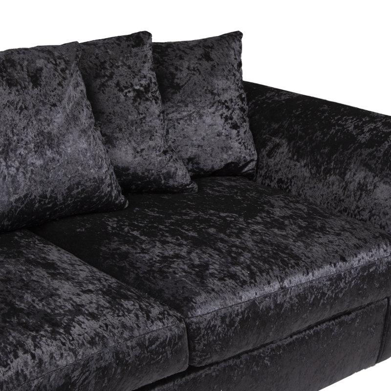 Romelia Velvet Sofa, Black, 3