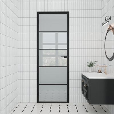 Interior 5-Lite Frosted Glass Aluminun Door Slab With Aluminun Jamb And Knob