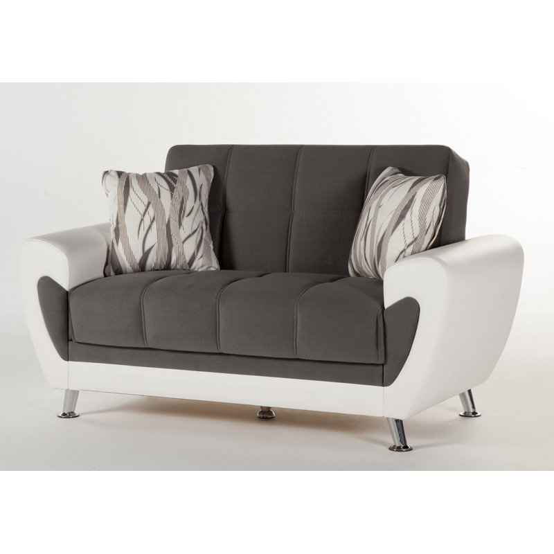 Causeuse à accoudoirs arrondis 61 po Duru, Microfibre/Microsuède, Gris / Blanc