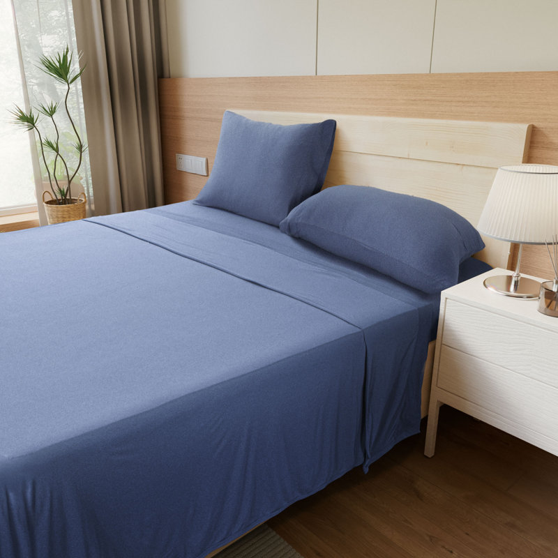 Ensemble de draps ultra doux en tricot toutes saisons - Basics by Wayfair ™, Bleu marine chiné