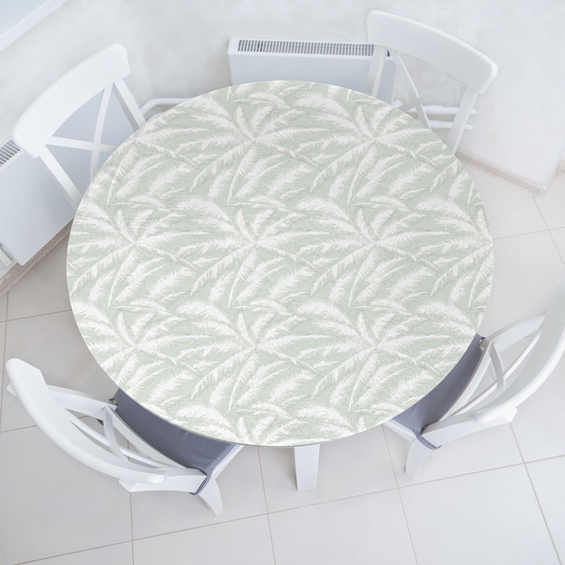 August Grove® Abstract Fitted Round Tablecloth Green and White, 47.24" Round