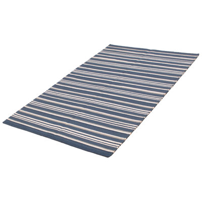 Tapis bleu foncé en laine New Age de conception unique 5 pi 0 po x 8 pi Hrishik