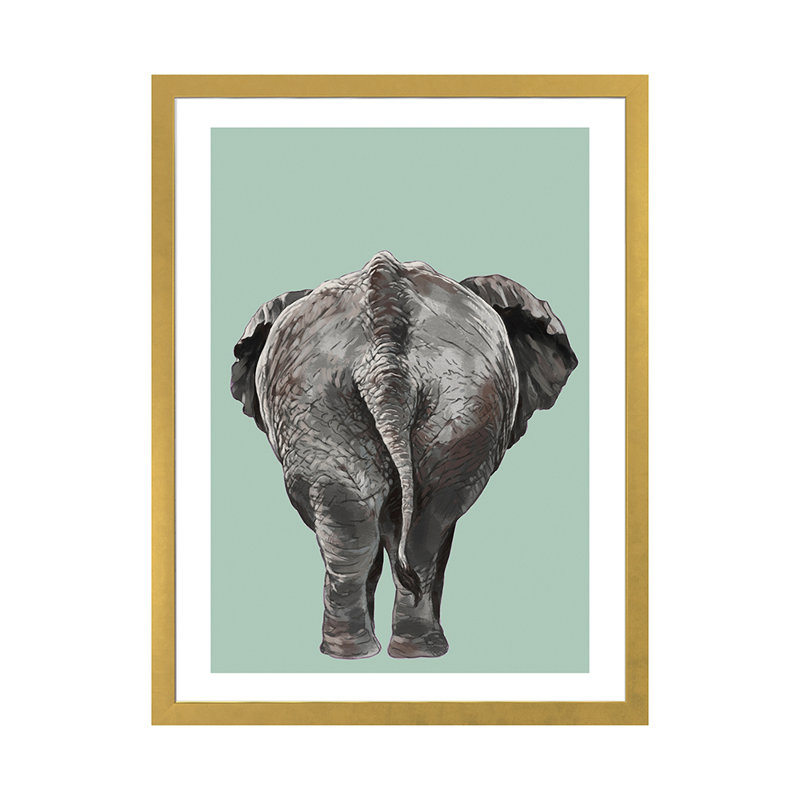Art de bout éléphant, H 32 po x l 24 po x P 1 po, Papier encadré doré
