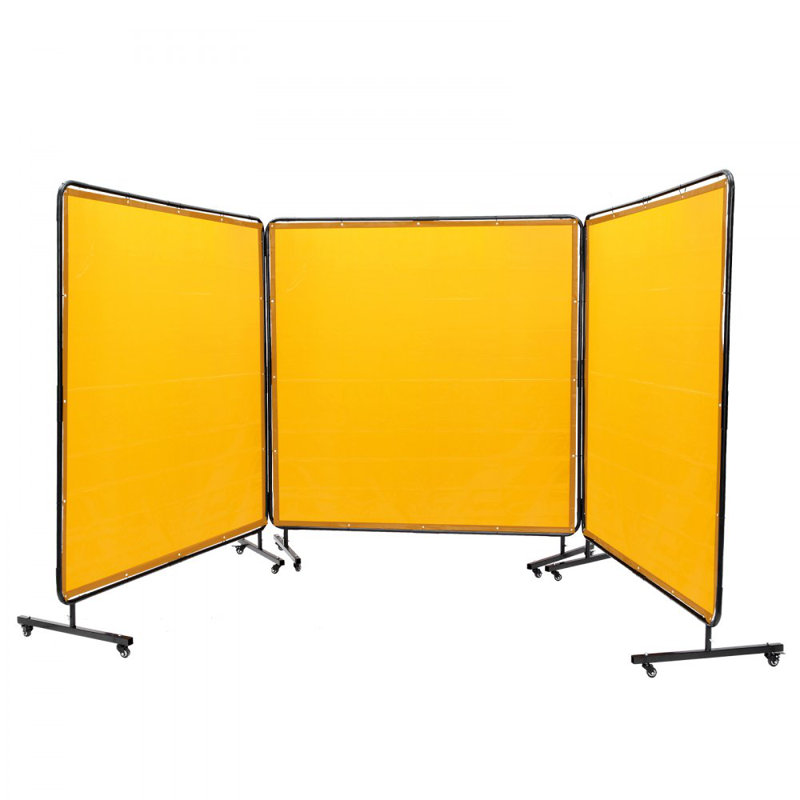 Welding Screen with Frame, 6' 3 Panel Welding Curtain Screens, Flame-Resistant Vinyl Welding Protection Screen on 12 Swivel Wheels (6 Lockable), Moveable & Professional for Workshop