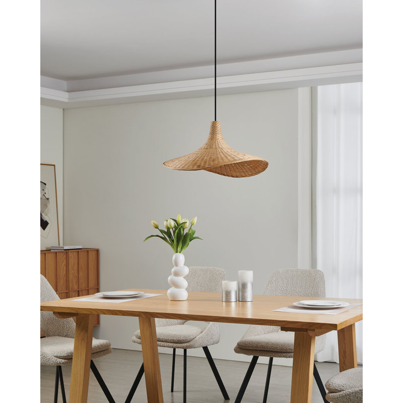 Luminaire suspendu noir 1 lumière avec abat-jour naturel en bambou 20 pouces Cadsden