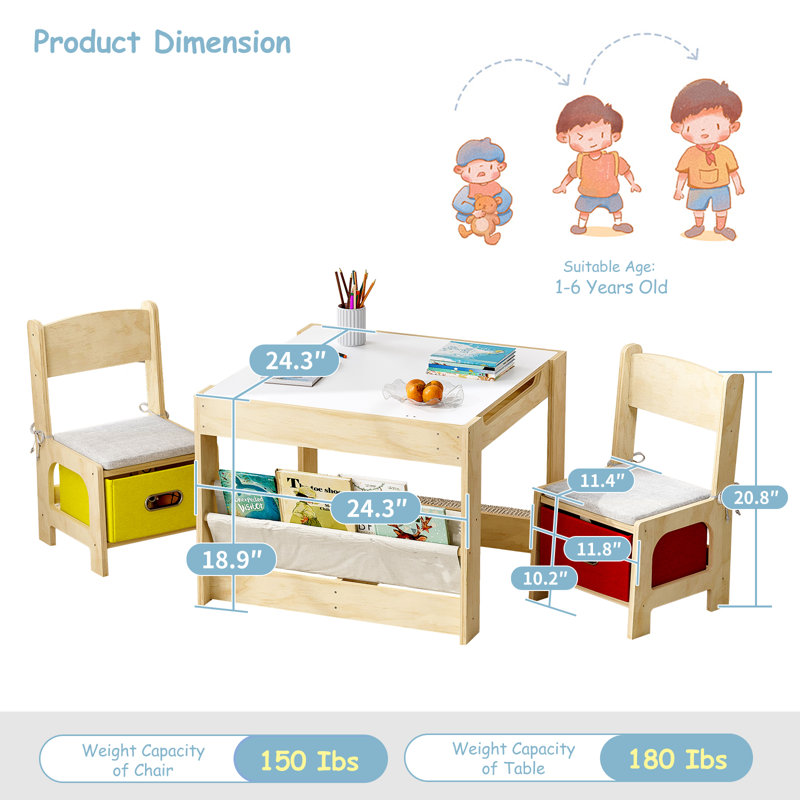 Kids Table And Chairs, Wooden Kids Table And Chair Set, Kids Table With Removable Blackboard, Toddler Table And Chairs With Storage Drawer, Kids Activity Table For Daycare, Classroom, Playroom