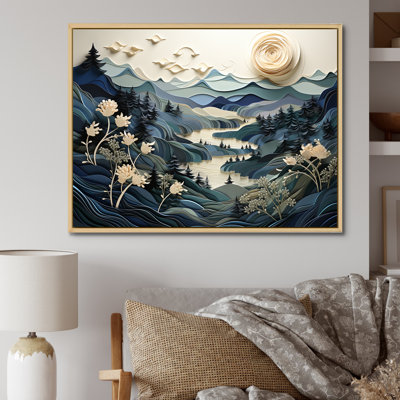 «Vintage Winter River In Japon I», art mural paysage d'hiver