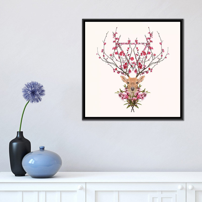 « spring cerf », reproduction d’impression sur toile, H 18 po x l 18 po x P 1,5 po, Toile encadrée noire