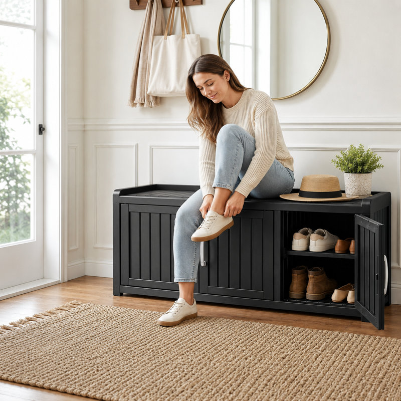 Rangement pour chaussures avec siège, range-chaussures en résine, Noir