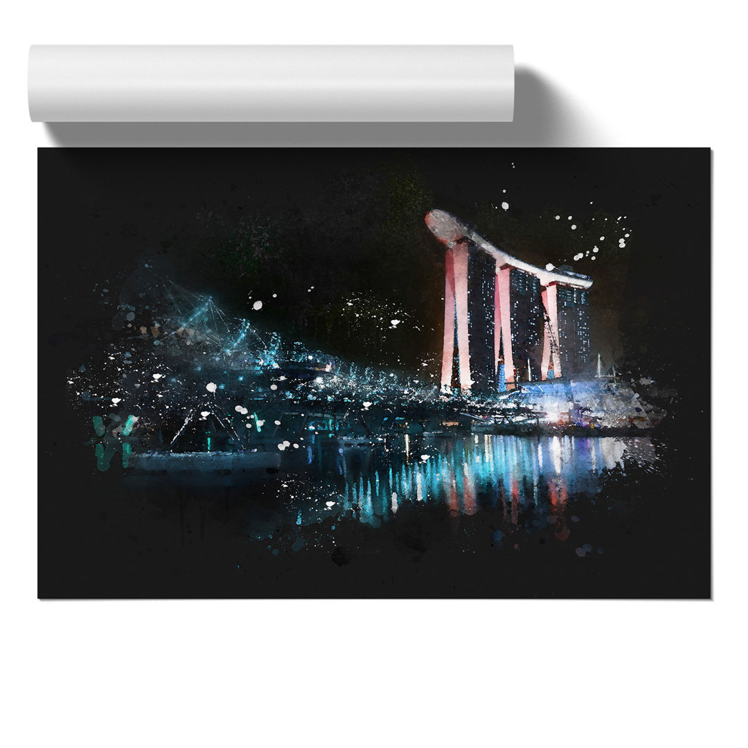 Helix Bridge at Marina Bay in Singapore Paint Splash - Frameless Print