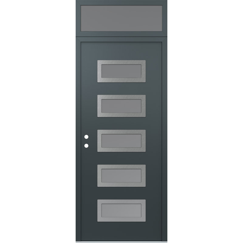 D1 Porte de 36 po x 96 po à panneau en acier argenté anthracite et anthracite avec porte d'entrée avant pré-montée en verre givré D1