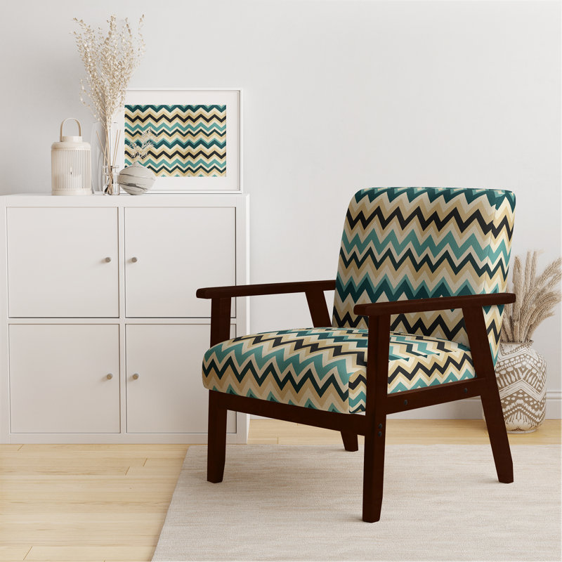 Cantina 23'' Wide Armchair, Teal/Yellow Polyester, Brown Square Arms