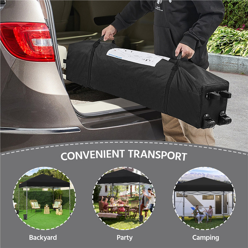 Multi-sized Pop-up Canopy with One-Push-To-Lock Setup Mechanism, 10' W x 10' D, Black