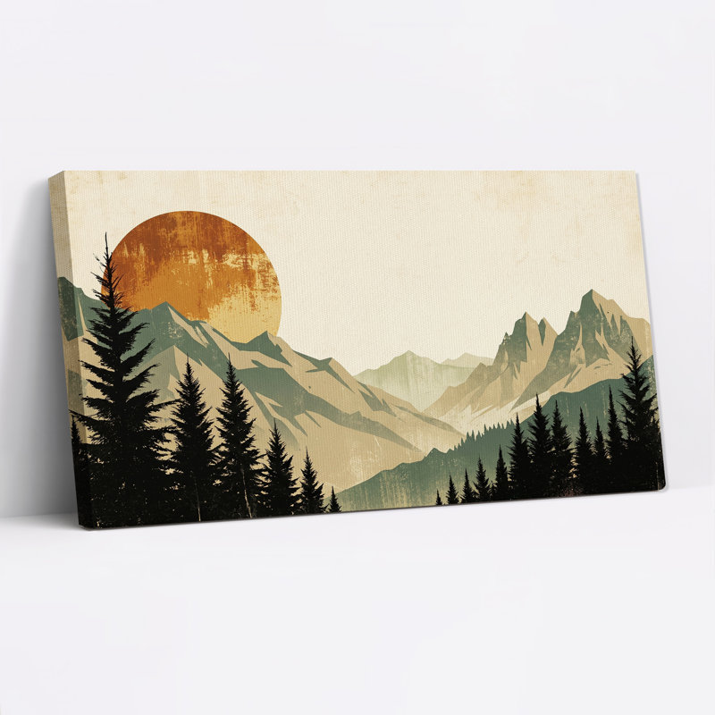 Art mural rétro sur toile de montagnes et de pins, L 58 po x H 28 po