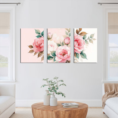 «Blush Pink Floral», reproduction d'art sur toile tendue sur toile (ensemble de 3)